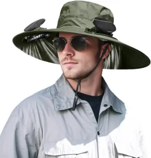 Solar Powered Fan Hat for Men Women Wide Brim Hat with 2 Fans UPF 50  Outdoor Fishing Beach Sun Hat