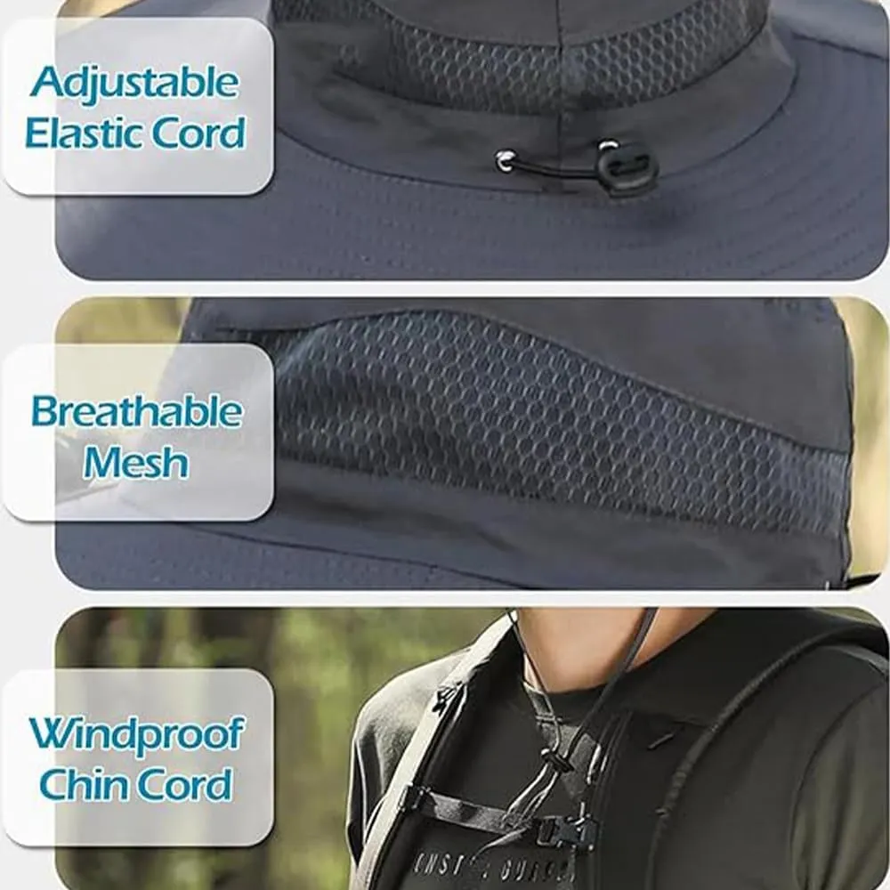 Solar Powered Fan Hat, Outdoor Wide Brim Sun Hat with USB Charging Includes 2 Solar 3 Speed Adjustable Fans