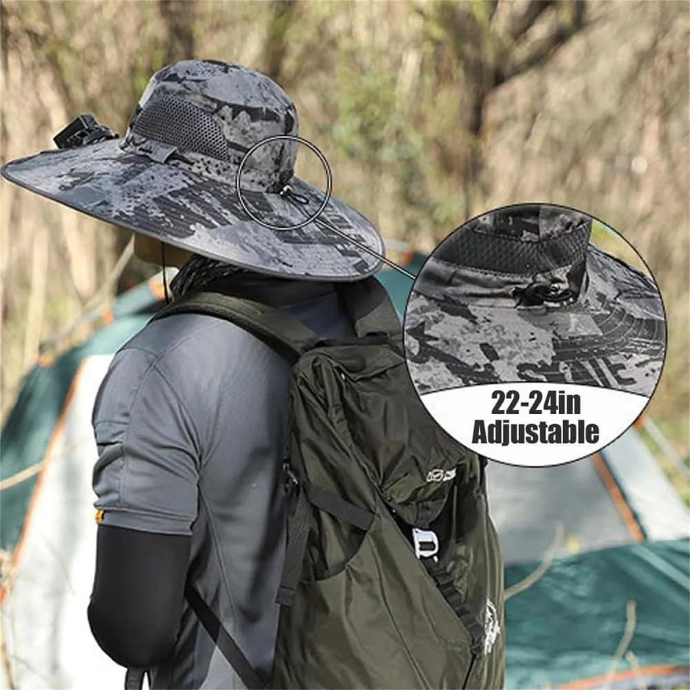 Solar Powered Fan Hat, Wide Brim Fishing Hat, USB Charging, Solar Powered with 2 Solar Fan Built