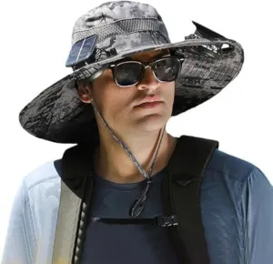 Solar Powered Fan Hat, Wide Brim Sun Protection Cap with Dual Charging, USB and Solar