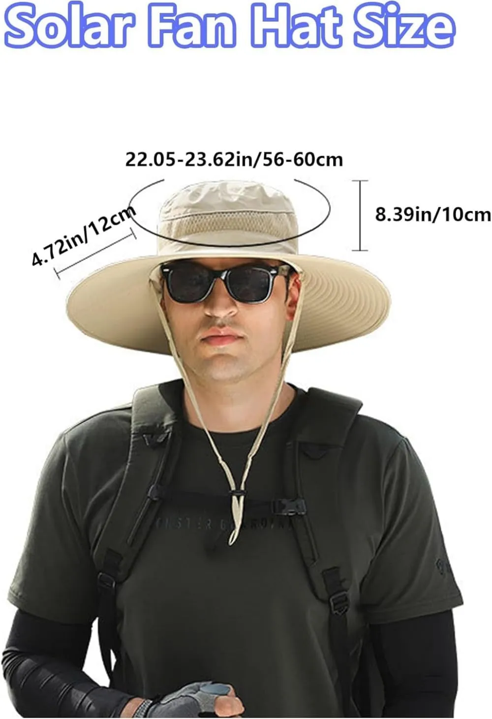 Solar Powered Fan Hat, Wide Brim Sun Protection Cap with Dual Charging, USB and Solar