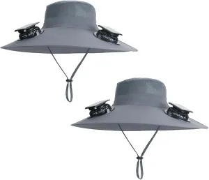 Solar Powered Fan Hat with 2 Removable Fans, Wide Brim Sun Hat for Outdoor Fishing Hiking Gardening