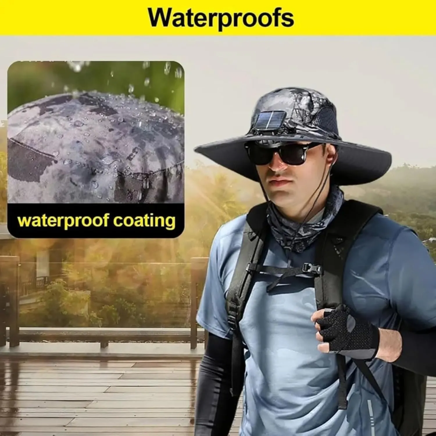 Solar Powered Fishing Hat with Fans - UPF 50  Wide Brim Sun Protection Hat, Cooling & Lightweight, Waterproof for Hiking