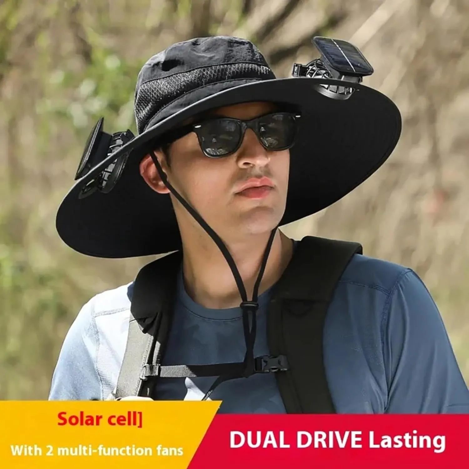 Solar Powered Fishing Hat with Fans - UPF 50  Wide Brim Sun Protection Hat, Cooling & Lightweight, Waterproof for Hiking