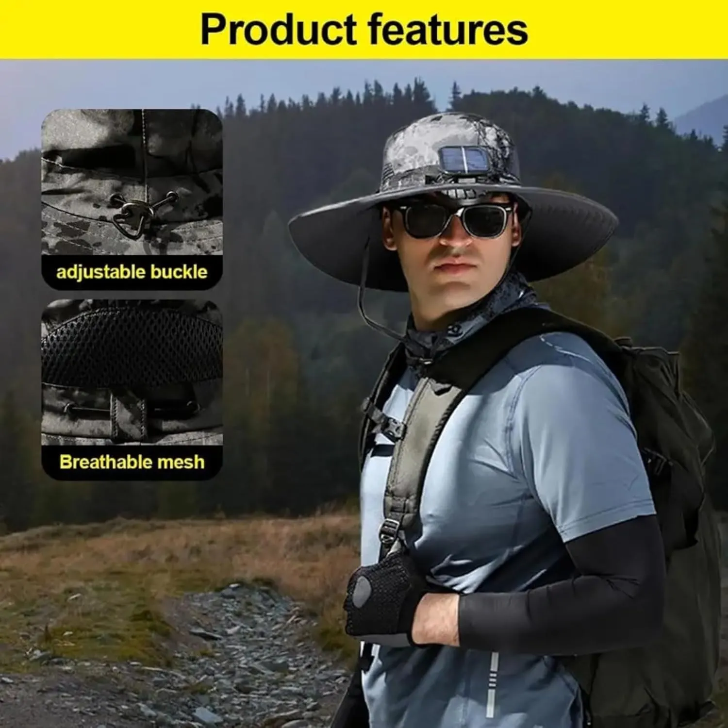 Solar Powered Fishing Hat with Fans - UPF 50  Wide Brim Sun Protection Hat, Cooling & Lightweight, Waterproof for Hiking