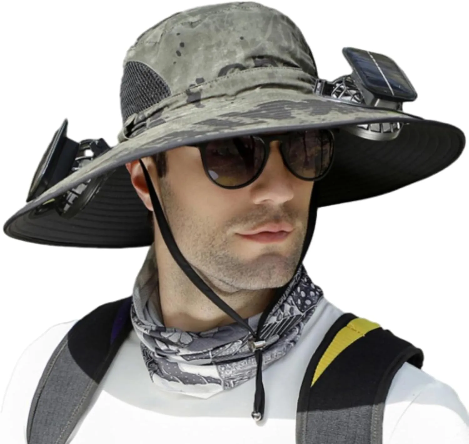 Solar Powered Outdoor Fishing Hat, Wide Brim Fan Outdoor Fishing Hat-Solar & USB Charging with Two Fans
