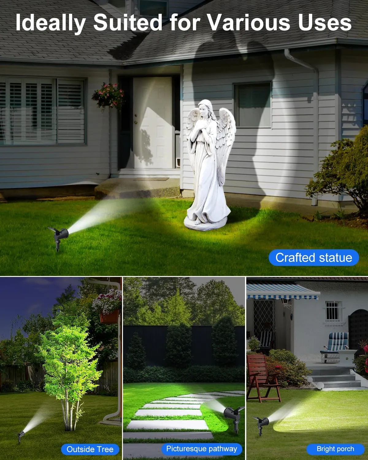Solar Powered Spotlights Outdoor Waterproof Sunset Spot LED Lamp Ultra Bright for Tree, Flag, Lawn, Statue, Pool, Garden, House, Wall, Yard, Path Outdoor Landscape Uplighting 4 Pack Cool White