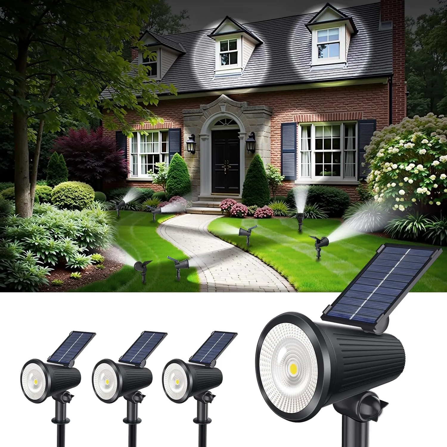 Solar Powered Spotlights Outdoor Waterproof Sunset Spot LED Lamp Ultra Bright for Tree, Flag, Lawn, Statue, Pool, Garden, House, Wall, Yard, Path Outdoor Landscape Uplighting 4 Pack Cool White