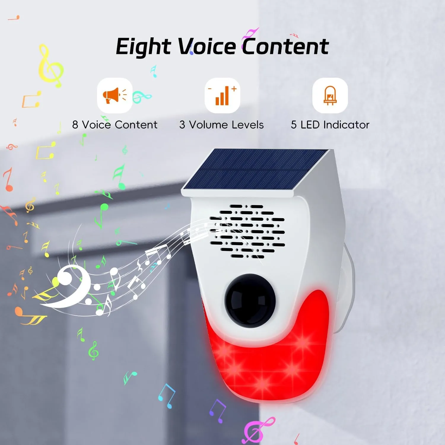 Solar Powered Voice Announcer Solar Infrared Human Body Detector High Decibel Sound and Light Alarm Decive with Three Operating Modes Adjustment