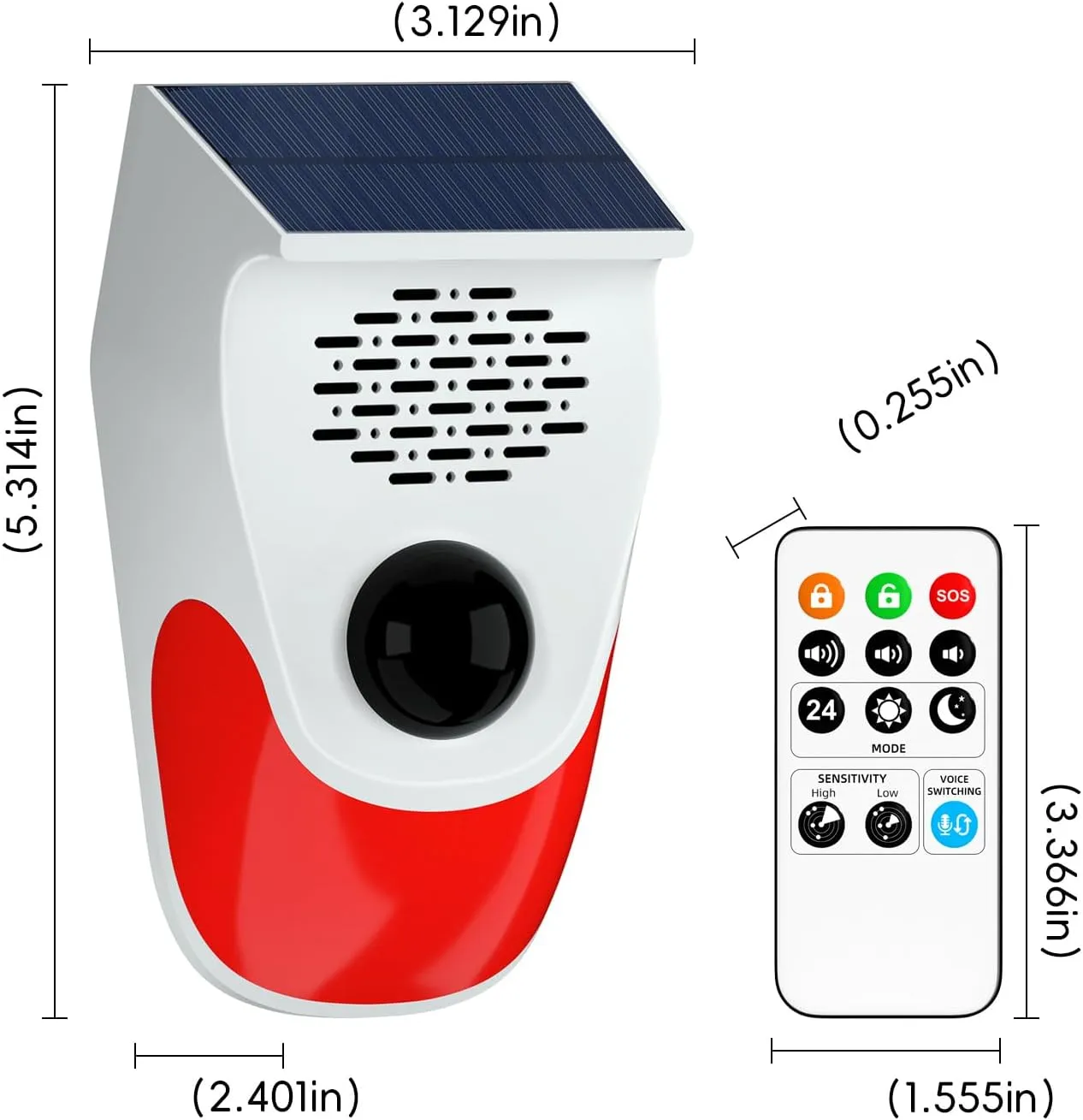 Solar Powered Voice Announcer Solar Infrared Human Body Detector High Decibel Sound and Light Alarm Decive with Three Operating Modes Adjustment