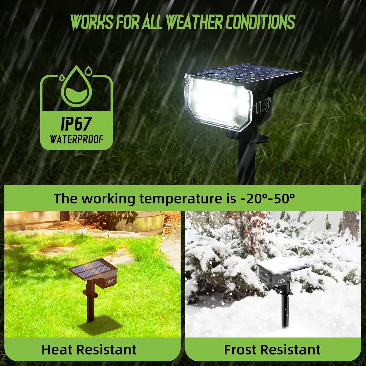 Solar Spot Lights Outdoor Landscape Lights, 50 LEDs Solar Spotlight Outdoor Auto On/Off with 3 Modes, LITLISFlY IP67 Solar Outdoor Lights Waterproof Garden Light, 2-in-1 Solar Spotlight for Yard,