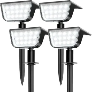 Solar Spot Lights Outdoor, Ultra Bright Solar Garden Lights Cool White, IP68 Waterproof Landscape Spotlights, 800LM 6500K for Yard Garden Wall Driveway, 4 Pack