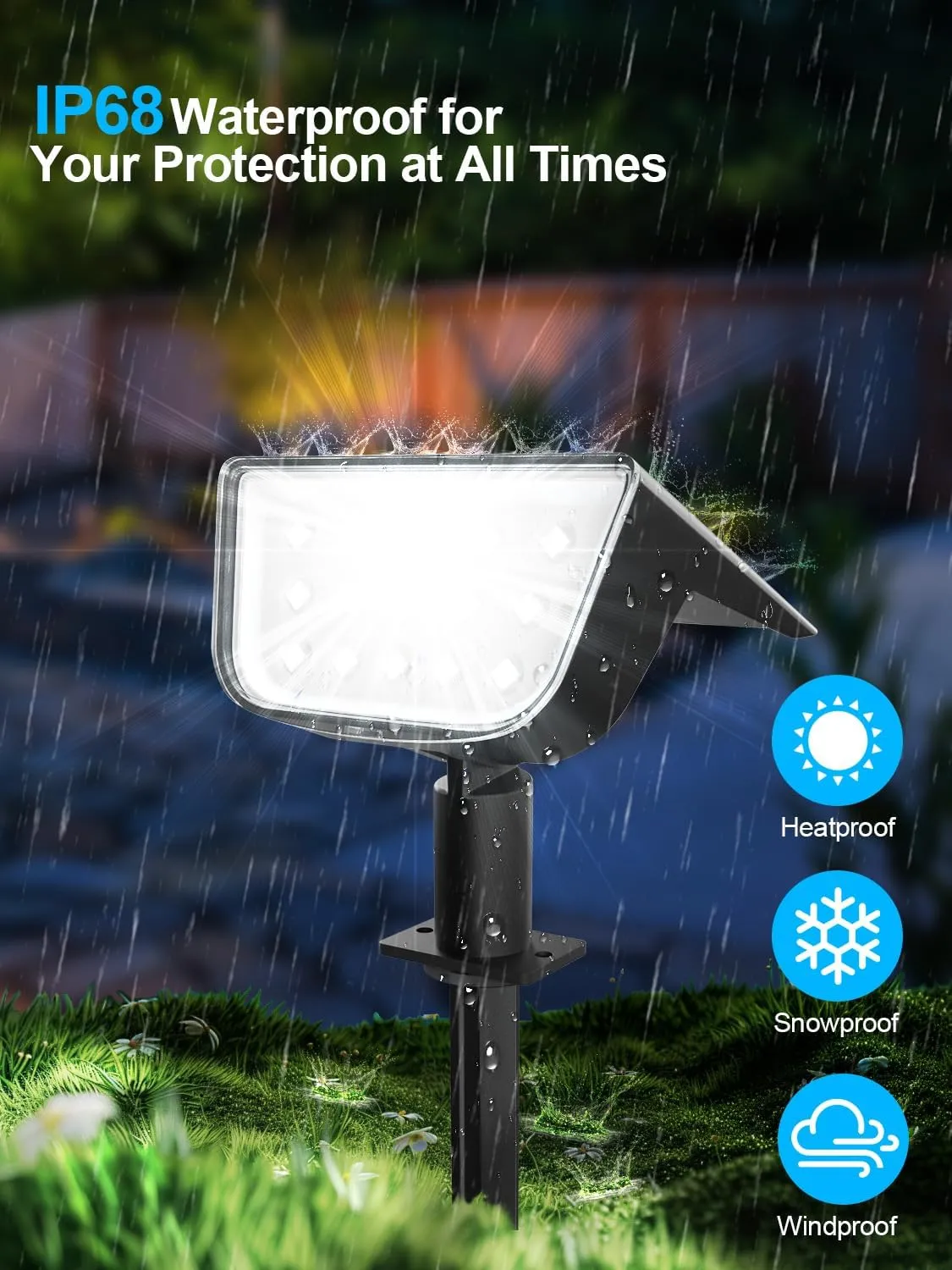 Solar Spot Lights Outdoor, Ultra Bright Solar Garden Lights Cool White, IP68 Waterproof Landscape Spotlights, 800LM 6500K for Yard Garden Wall Driveway, 4 Pack