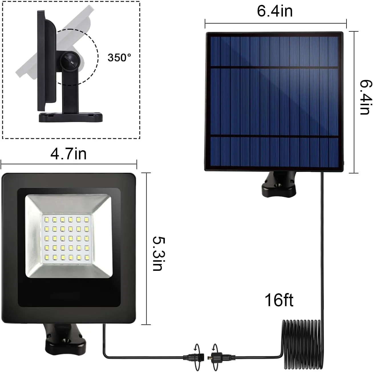 Solar Spot Lights Outdoor Waterproof with 16FT Extension Cable Dusk to Dawn LED Solar Spotlight 3000K Flood Light for Outside Wall, Garage, Yard, Patio, Landscape Lighting(Warm White)