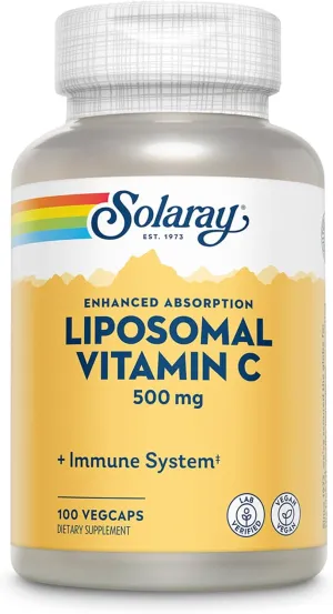 SOLARAY Liposomal Vitamin C 500mg - Enhanced Absorption Vitamin C Liposomal Blend with Fatty Acids - Antioxidant and Immune Support Supplement - Vegan, 60-Day Guarantee, 100 Servings, 100 VegCaps