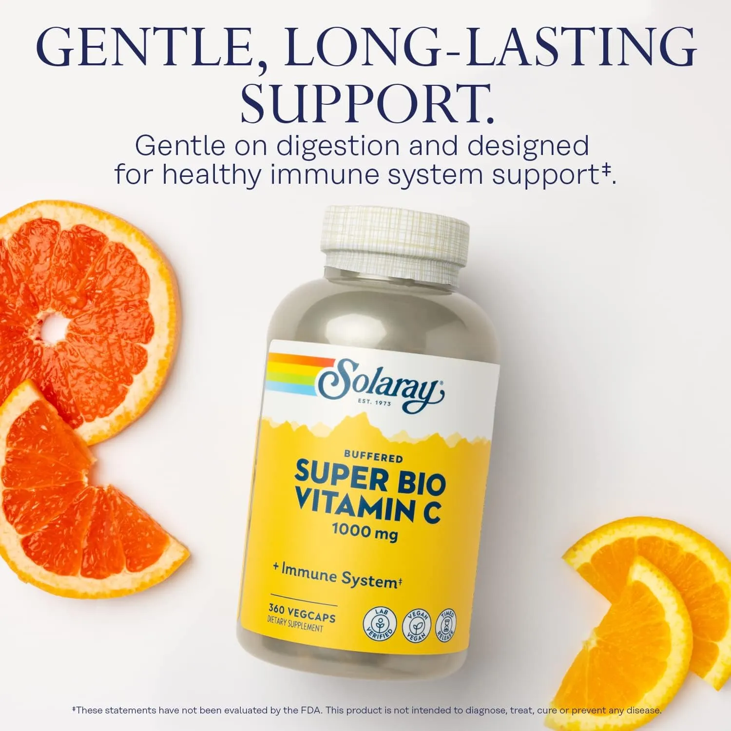 SOLARAY Super Bio Buffered Vitamin C 1000mg, Two-Stage, Timed Release Vitamin C with Bioflavonoids, Immune Support Supplement - High Absorption, Vegan, 60 Day Guarantee, 180 Servings, 360 VegCaps 180
