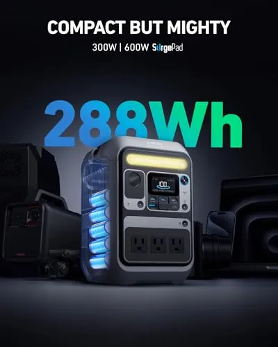 SOLIX C300 Portable Power Station,Outdoor 288Wh LiFePO4 Battery, 300W