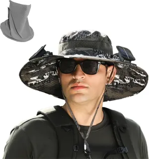 Sombrero Con Ventilador Solar, Sun Hat with Solar Powered Fans, Wide Brim 2 Fan Outdoor Fishing Hat-Solars & USB