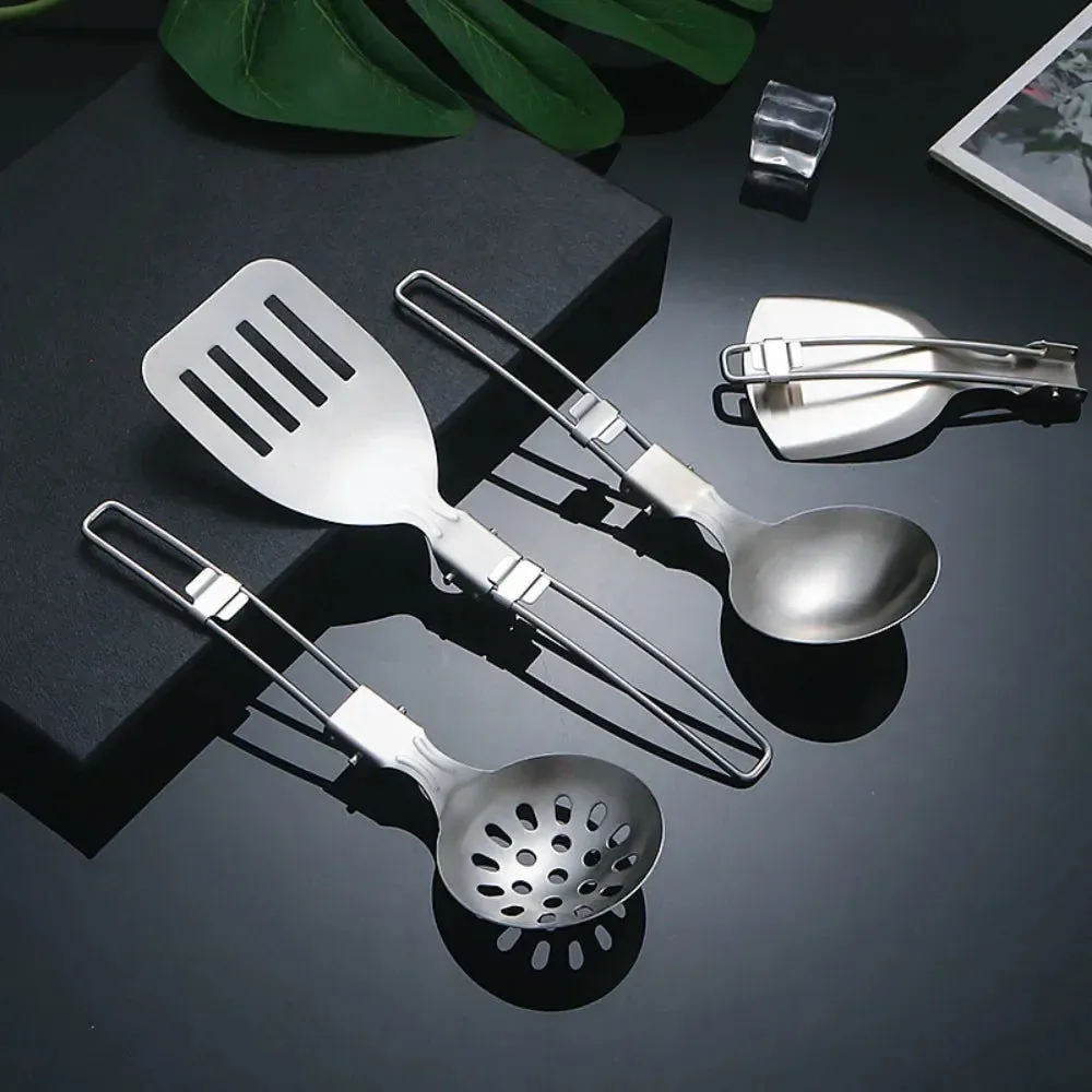 Spatula Shovel Ladle Tableware Stainless Steel Camping Cooking Utensils Foldable Lightweight Dinnerware Hiking Bushcraft Gadgets