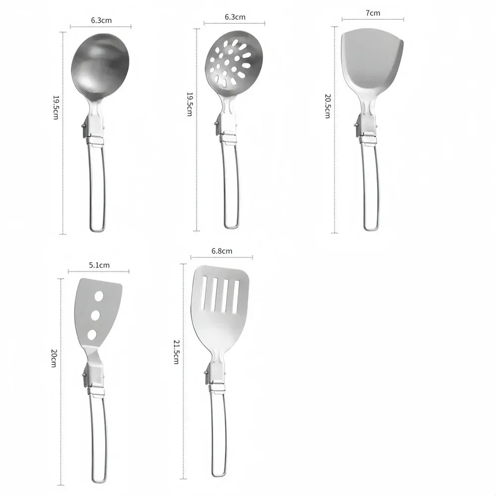 Spatula Shovel Ladle Tableware Stainless Steel Camping Cooking Utensils Foldable Lightweight Dinnerware Hiking Bushcraft Gadgets