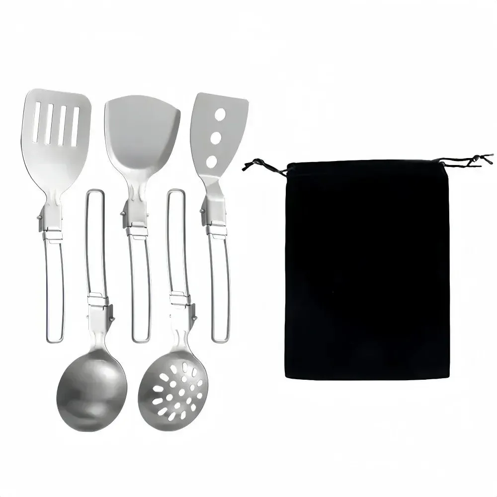 Spatula Shovel Ladle Tableware Stainless Steel Camping Cooking Utensils Foldable Lightweight Dinnerware Hiking Bushcraft Gadgets