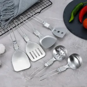 Spatula Shovel Ladle Tableware Stainless Steel Camping Cooking Utensils Foldable Lightweight Dinnerware Hiking Bushcraft Gadgets