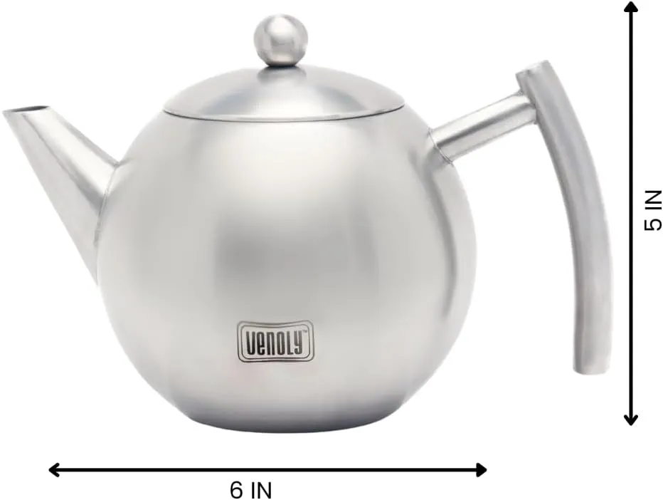 Stainless Steel Tea Pot With Removable Infuser For Loose Leaf and Tea Bags, Hot Water Fast to Boil, Dishwasher Safe and Heat Resistant (Silver, 1 Quarts/Liters)