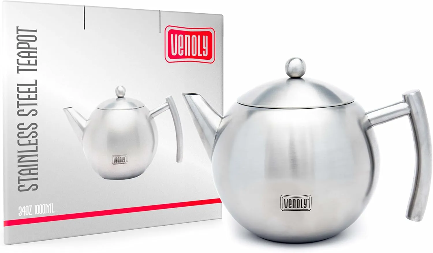 Stainless Steel Tea Pot With Removable Infuser For Loose Leaf and Tea Bags, Hot Water Fast to Boil, Dishwasher Safe and Heat Resistant (Silver, 1 Quarts/Liters)