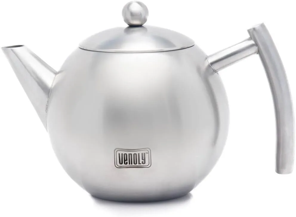 Stainless Steel Tea Pot With Removable Infuser For Loose Leaf and Tea Bags, Hot Water Fast to Boil, Dishwasher Safe and Heat Resistant (Silver, 1 Quarts/Liters)