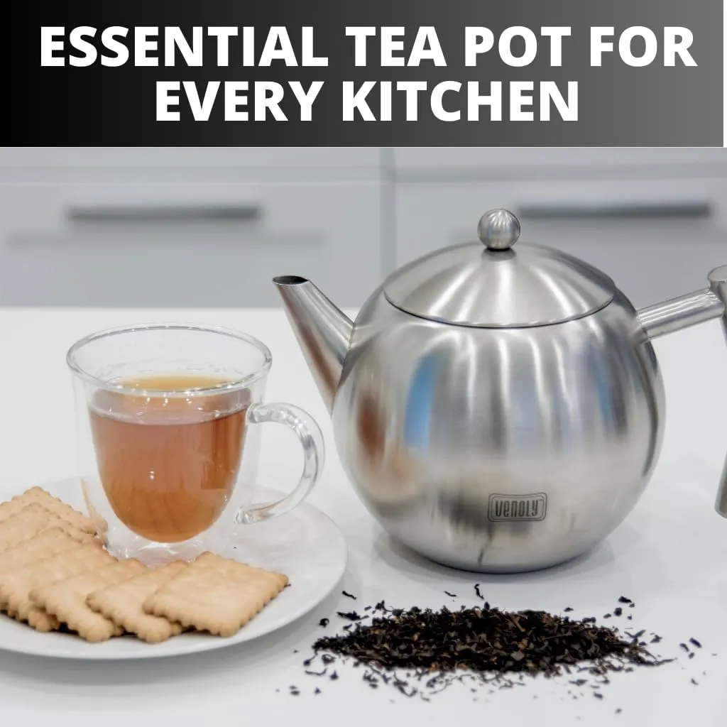 Stainless Steel Tea Pot With Removable Infuser For Loose Leaf and Tea Bags, Hot Water Fast to Boil, Dishwasher Safe and Heat Resistant (Silver, 1 Quarts/Liters)