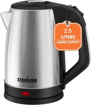 Stariver 2.5L Large Electric Hot Water Kettle, BPA Free Stainless Steel Water Heater, Fast Boil Electric Tea Kettle, Water Boiler with Auto Shut-Off & Boil-Dry Protection for Family (10-12 Cups)