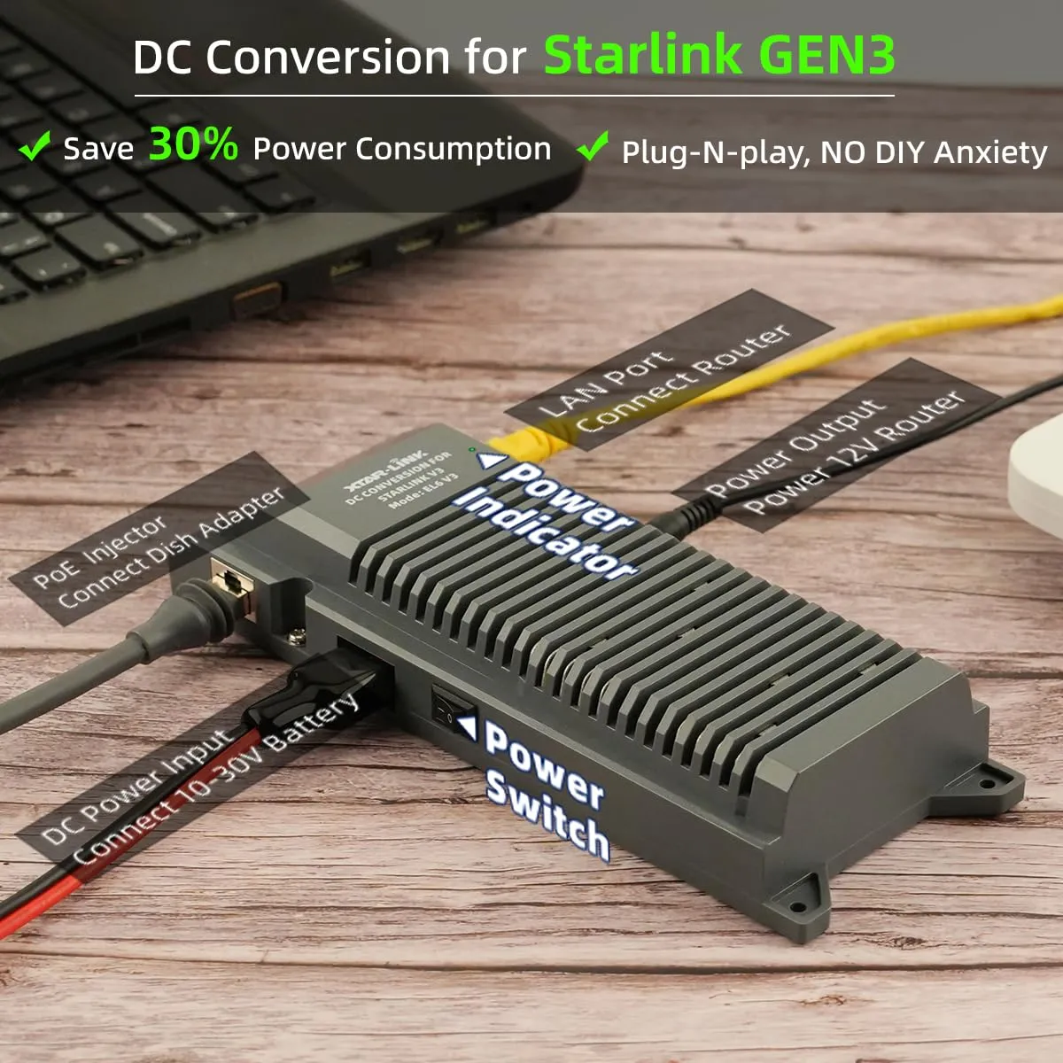 Starlink DC Conversion KT,XTAR EL6 12V to 56V All-in-one DC Power Supply for Starlink Standard ACTUATED (Gen 3),Reduce Power Consumption (EL6 Set)