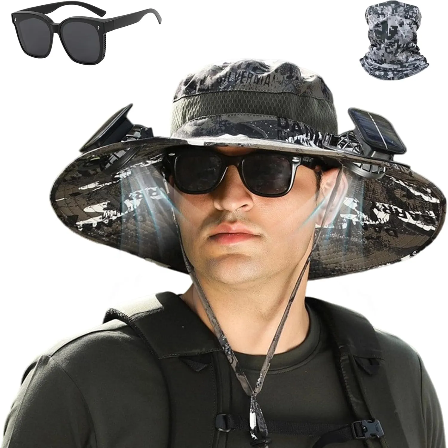 Steadilty 2025 New Ultralight Solar Fan Sun Hat, Outdoor Wide Brim Solar Fan Hat with 2 Solar Fan, UPF 50 