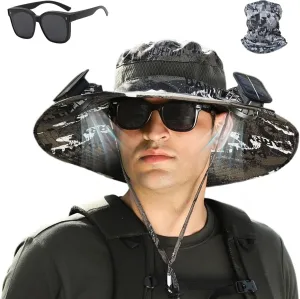 Steadilty 2025 New Ultralight Solar Fan Sun Hat, Outdoor Wide Brim Solar Fan Hat with 2 Solar Fan, UPF 50 