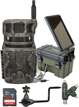 Stealth Cam Revolver 40MP Pro 360-Degree Cellular Trail Camera Bundle with Trail Camera 12V with Solar Auxiliary Power Pack, Trail Camera Holder, 32GB Memory Card, and SD Reader and Writer (5 Items)