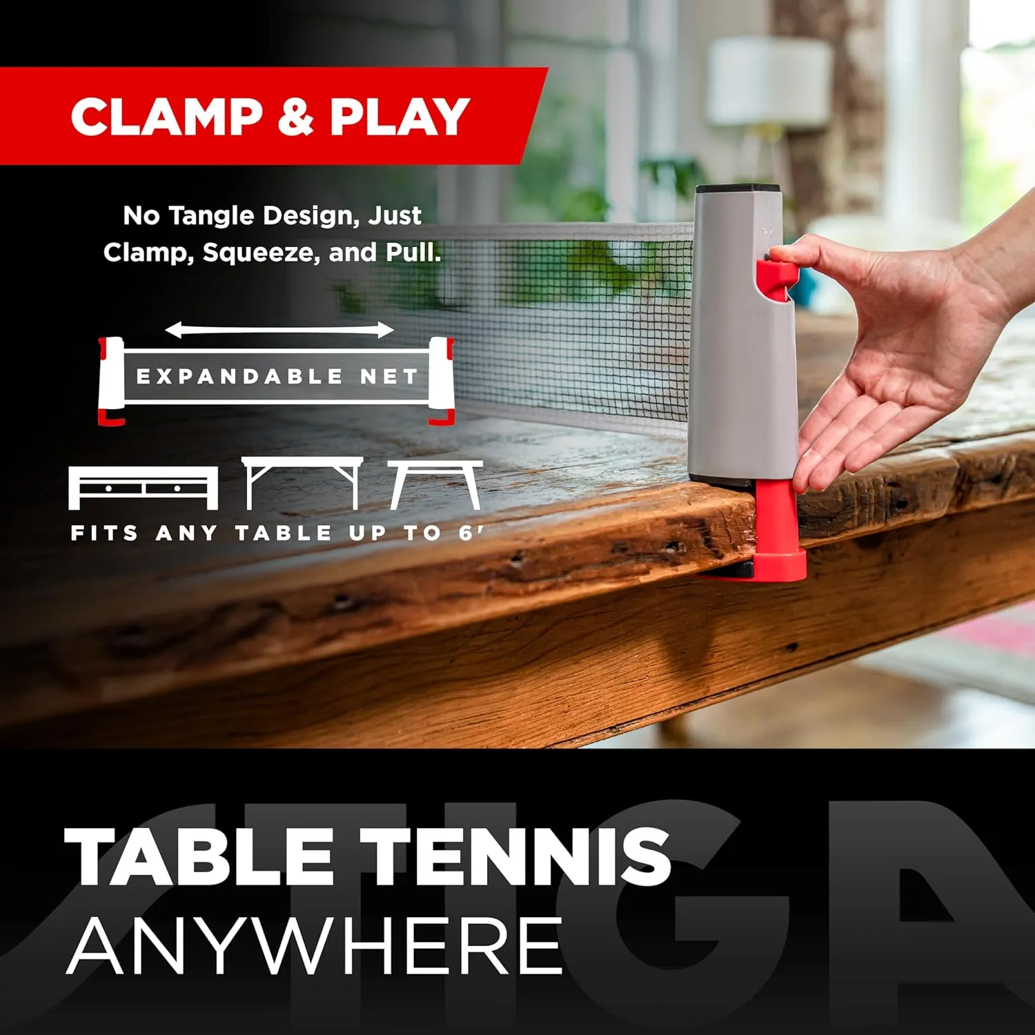 STIGA All-in-One Retractable Ping Pong Net Set - Includes 2 Ping Pong Paddles - 3 1-Star Balls | Mesh Storage Bag - Fits up to 72” Wide & 1.75” Thick Table - Clamp & Play on Any Surface