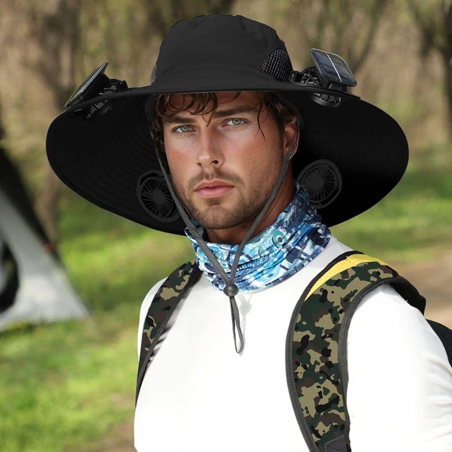 Summer Hat with 4 Fans Solar Power,Solar USB Fan Hats for Men Women Wide Brim UPF 50  Hat for Fishing Beach Outdoor
