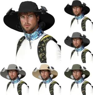 Summer Hat with 4 Fans Solar Power,Solar USB Fan Hats for Men Women Wide Brim UPF 50  Hat for Fishing Beach Outdoor