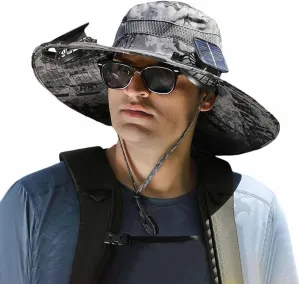 Sun Hat with 2 Solar Powered Fans,UPF 50  Wide Brim Solar Fan Hats Outdoor Fishing Hat for Men,USB Charging