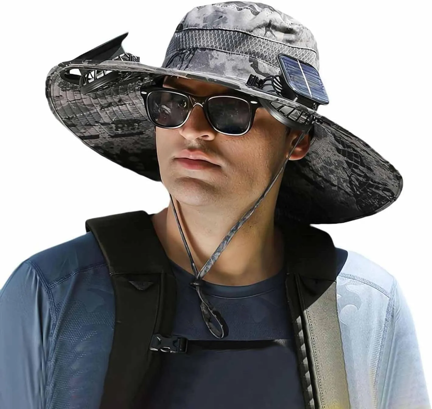 Sun Hat with 2 Solar Powered Fans,UPF 50  Wide Brim Solar Fan Hats Outdoor Fishing Hat for Men,USB Charging