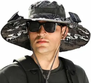 Sun Hat with 2 Solar Powered Fans,UPF 50  Wide Brim Solar Fan Hats Outdoor Fishing Hat for Men,USB Charging