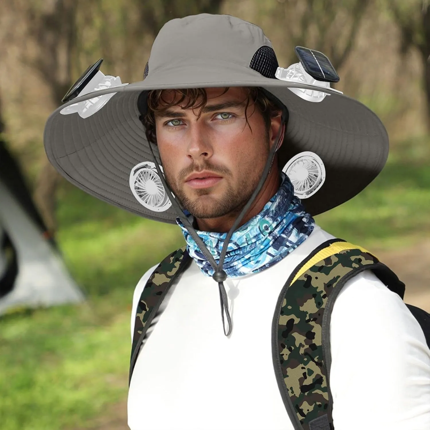 Sun Hat with Solar Powered Fans, Wide Brim Solar Fan Hat for Men, Removable & USB Charging UPF 50  Hats for Fishing