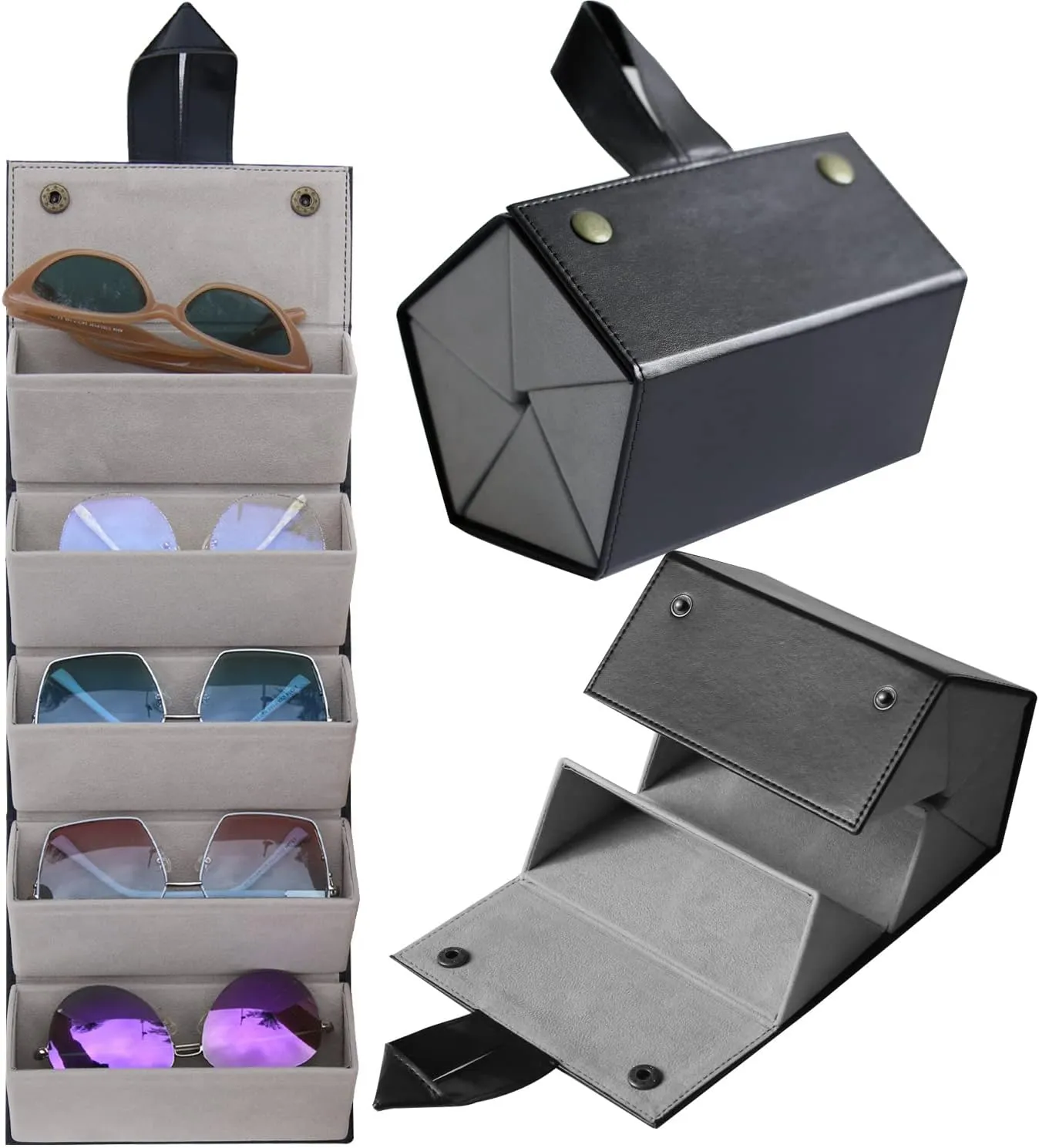Sunglass Case for Men or Women Hard Multi Eyeglasses Case Box Portable 5 Slot Glasses Organizer Holder Eyewear Bag (Black-1)