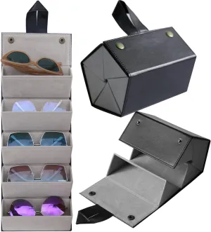 Sunglass Case for Men or Women Hard Multi Eyeglasses Case Box Portable 5 Slot Glasses Organizer Holder Eyewear Bag (Black-1)