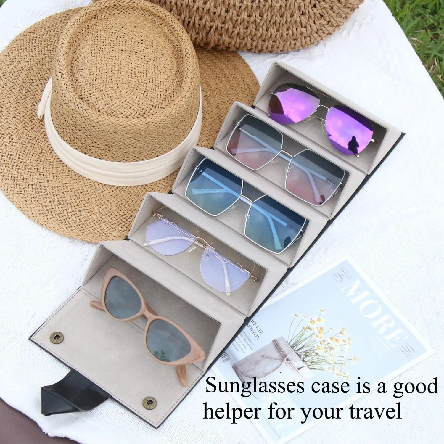 Sunglass Case for Men or Women Hard Multi Eyeglasses Case Box Portable 5 Slot Glasses Organizer Holder Eyewear Bag (Black-1)