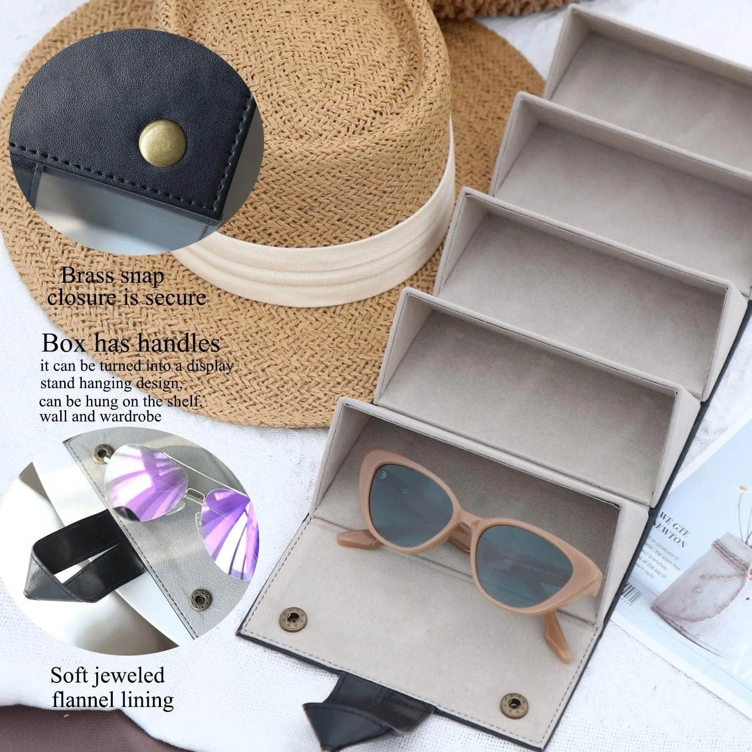 Sunglass Case for Men or Women Hard Multi Eyeglasses Case Box Portable 5 Slot Glasses Organizer Holder Eyewear Bag (Black-1)