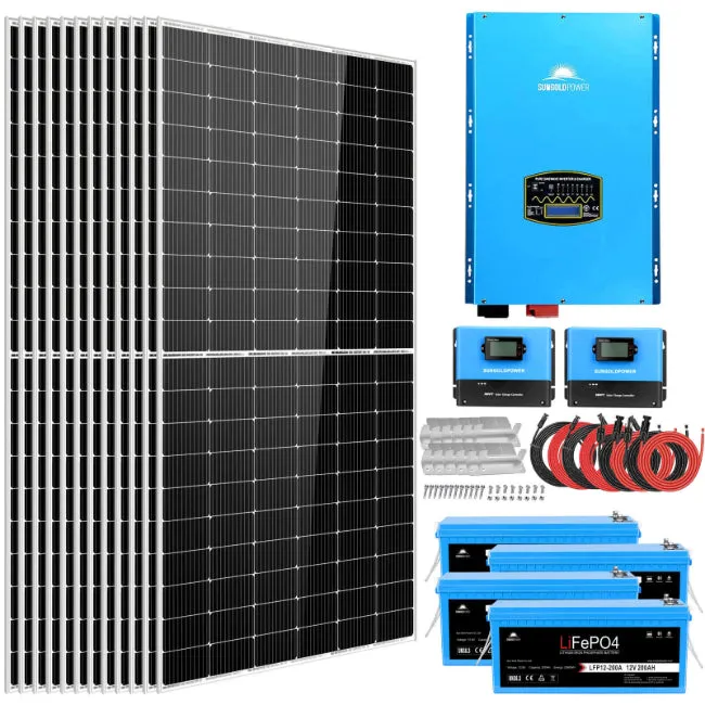 Sungold Power COMPLETE OFF GRID SOLAR SYSTEM 12000W 48V 120V/240V OUTPUT 10.24KWH LITHIUM BATTERY 5400 WATT SOLAR PANEL SGK-12MAX