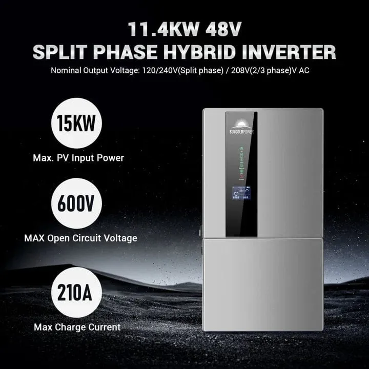 SunGoldPower SGH-11N2E/ SGH-11N5E | 11.4KW Hybrid Solar Kit | 48VDC | 20.48KWH/50.2KWH Lithium Battery