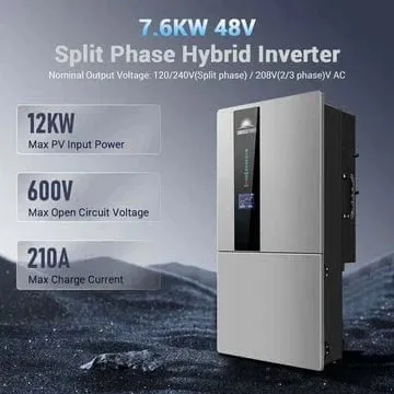 SunGoldPower SGH-7.6N3E/ SGH-7.6DN6E | 7.6KW Hybrid Solar Kit | 48VDC | 15.36KWH/30.72KWH Lithium Battery