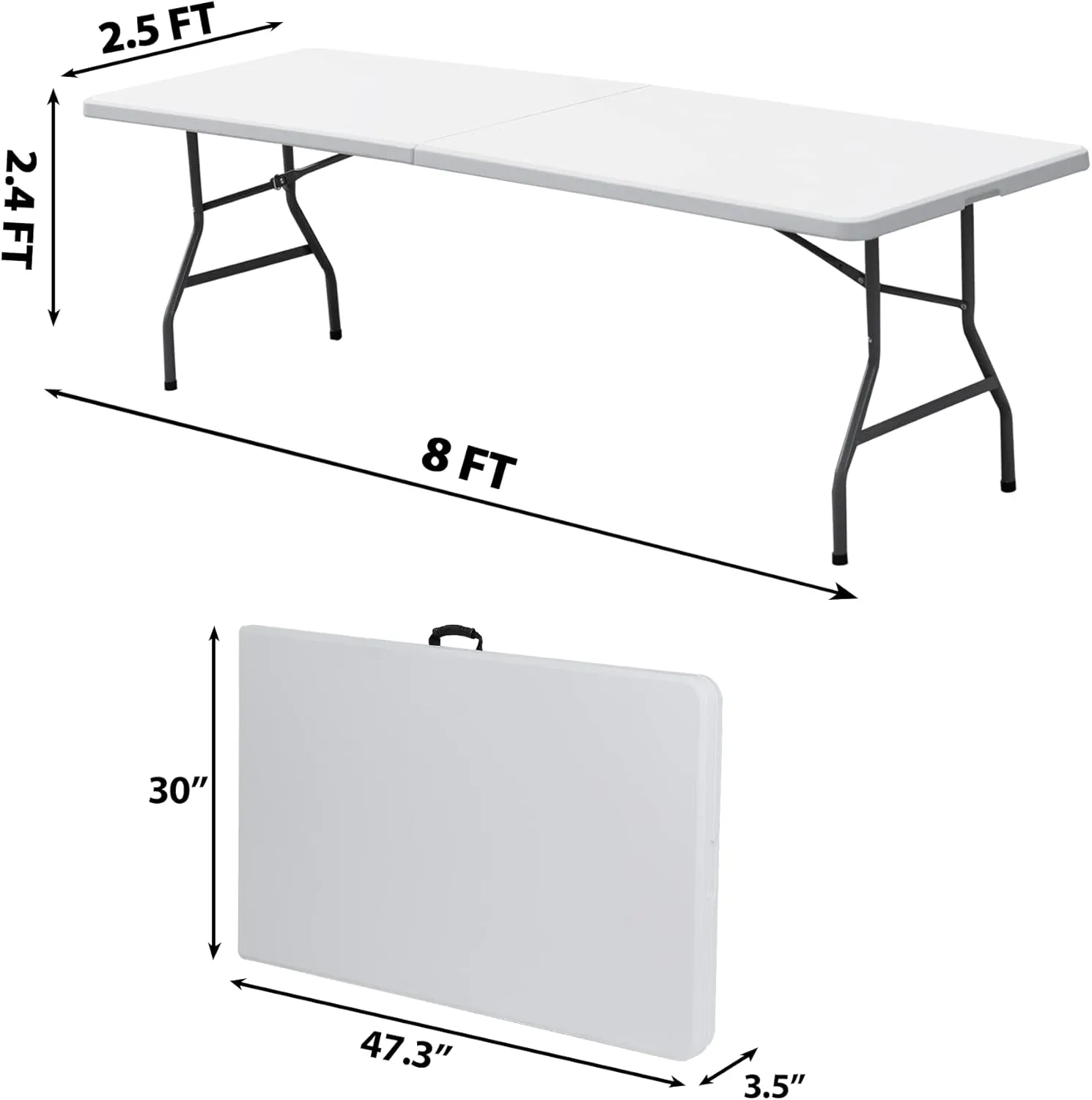 SUPER DEAL 8FT Folding Picnic Table for Indoor Outdoor, Portable Fold-in-Half Plastic Dining Camping Party Table with Carrying Handle